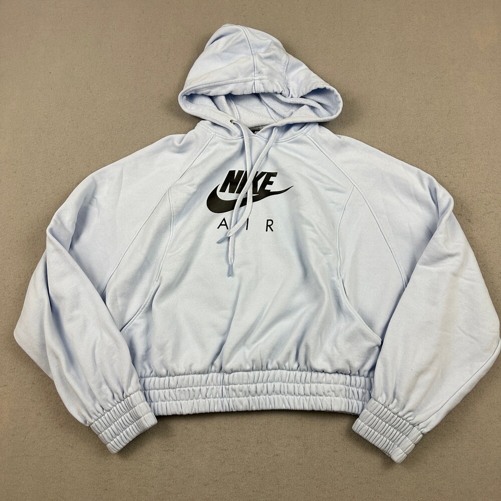 Nike Air Hoodie Women Extra Large Blue Solid Pullover Crop Sweatshirt XL *